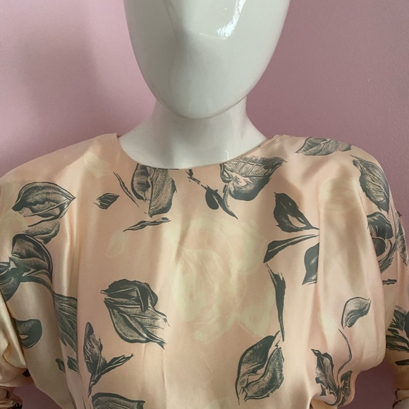 Vintage Silk DRESS Backless Dolman Sleeve SZ 4 Train Structured Shoulders Pink - Picture 6 of 13